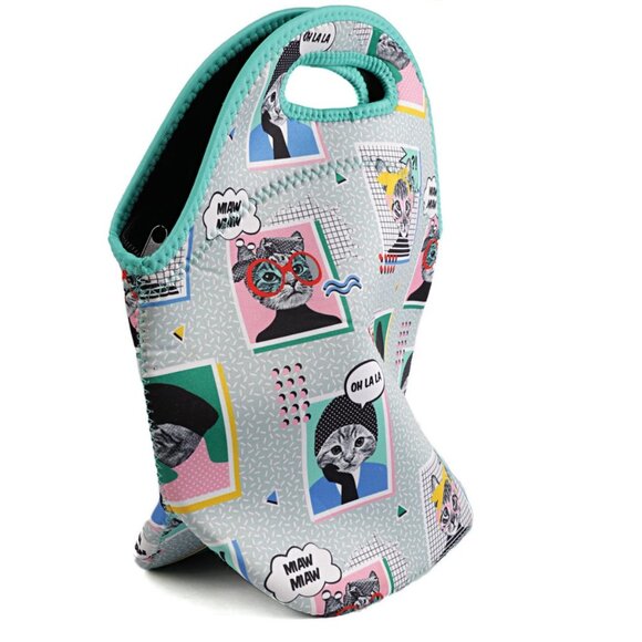 Cat Lunch Bag Neoprene Padded Food Carrier Fashion Felines Handle Soft Office - Picture 2 of 9